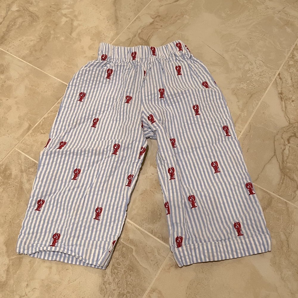 NWOT Classic Prep Childrenswear Seersucker Embroidered Lobster Pants - 12-18 mo